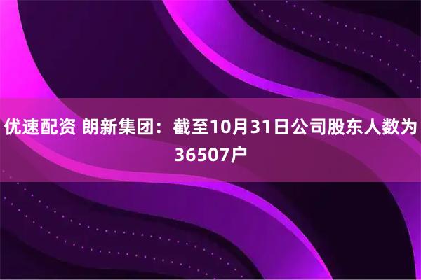优速配资 朗新集团：截至10月31日公司股东人数为36507户